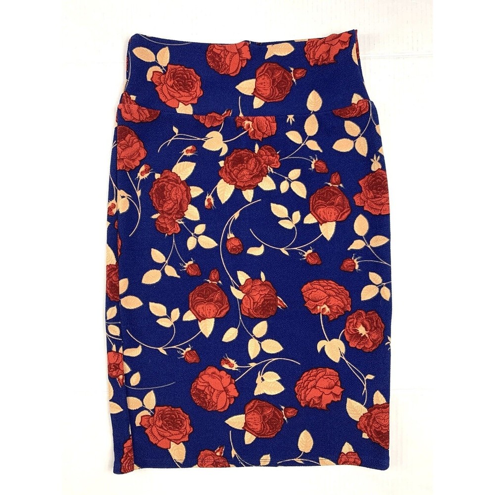 Lularoe Womens XS Floral Navy Blue Lightweight Stretch Pencil Skirt USA Made